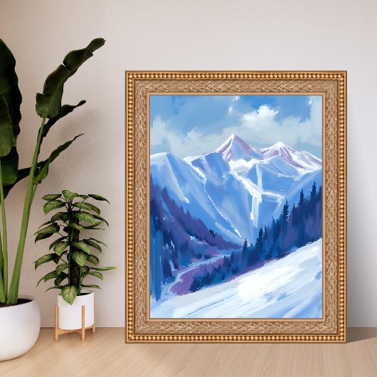Ski Mountain | Blue Watercolor Mountain Range Poster