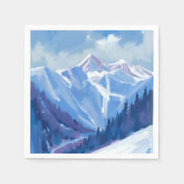 Ski Mountain | Blue Watercolor Mountain Range Servet