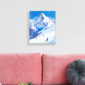 Ski Mountain Slopes Winter Watercolor Canvas Afdruk (Insitu (Woonkamer))