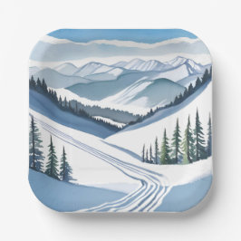 Ski Mountain Watercolor Papieren Bordje