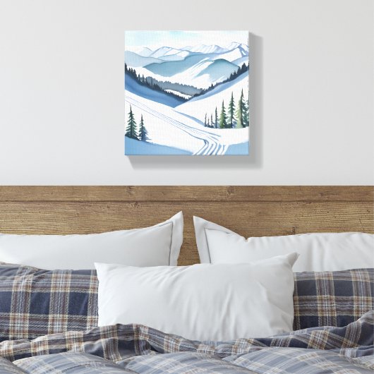 Ski Mountain Waterverf Canvas Afdruk (Insitu (Slaapkamer))