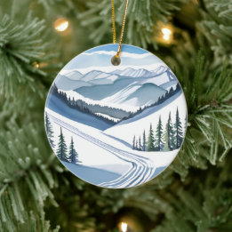 Ski Mountain Waterverf Keramisch Ornament