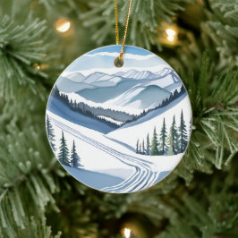 Ski Mountain Waterverf Keramisch Ornament