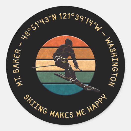 Ski Mt. Baker, Man - Geel Tekst Ronde Sticker (Voorkant)