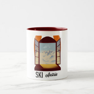 Ski Oostenrijk raam reisposter. Tweekleurige Koffiemok