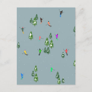 Ski Opening Christmas Skiing Holiday Skiers Blue Briefkaart