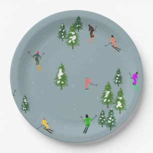 Ski Opening Christmas Skiing Holiday Skiers Blue Papieren Bordje