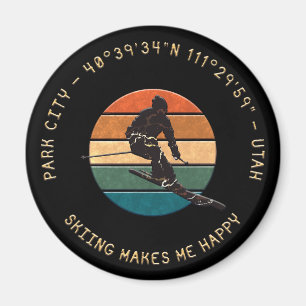 Ski Park City, Utah - Man Skiër Golden Tekst Magneet