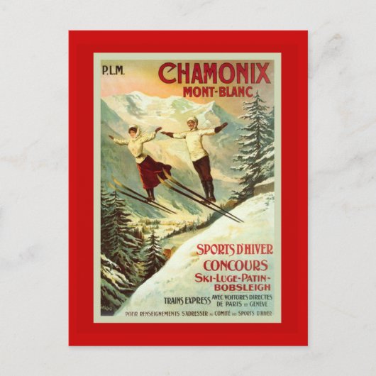  Ski Poster, Chamonix, Mt Blanc Briefkaart (Voorkant)