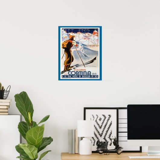  Ski Poster, Italië, Dolomites Cortina Poster (Thuiskantoor)