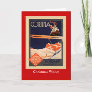  Ski Poster, Ski Cortina, Italië Feestdagen Kaart