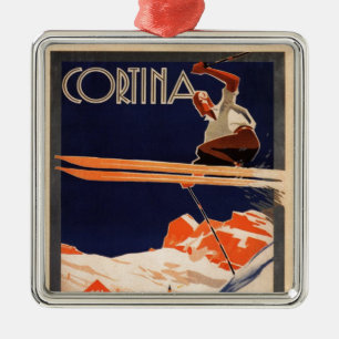  Ski Poster, Ski Cortina, Italië Metalen Ornament