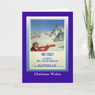  Ski Poster, Ski Italië, Alitalia Feestdagen Kaart