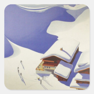Ski Poster, Ski Oostenrijk Vierkante Sticker
