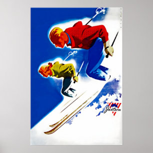 Ski-poster Skisport Kunst Skisporter Cadeau Lodge- Poster