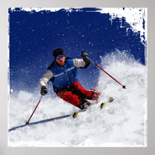 Ski Racing Down the Mountain Poster