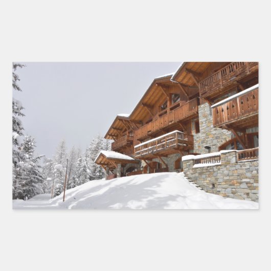 Ski resort chalet rechthoekige sticker (Voorkant)