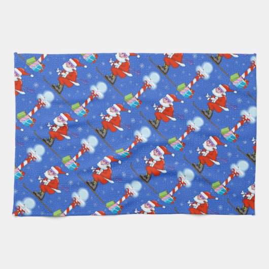 Ski Santas Noël Serviette de cuisine (Horizontal)