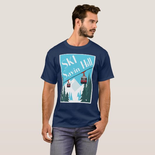 Ski Savin Hill Retro Ski Poster Style T-shirt (Voorkant volledig)