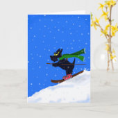 Ski Scottie Merry Kerstmis Kaart (Gele Bloem)