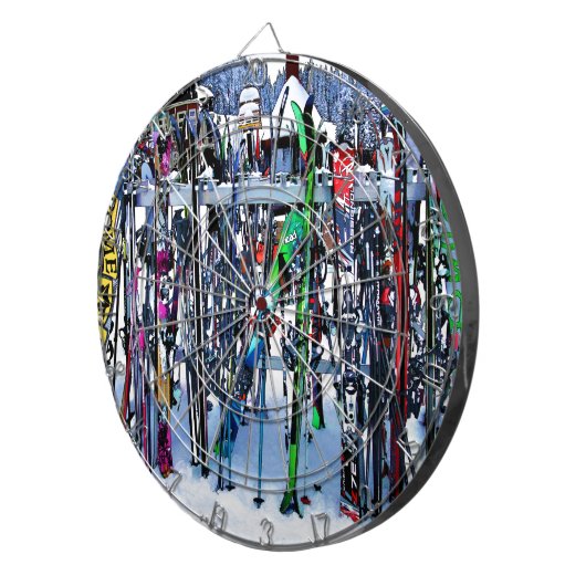 Ski - Skis en Polen Dartbord (Voorkant Rechts)