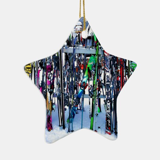 Ski - Skis en Polen Keramisch Ornament (Rechts)