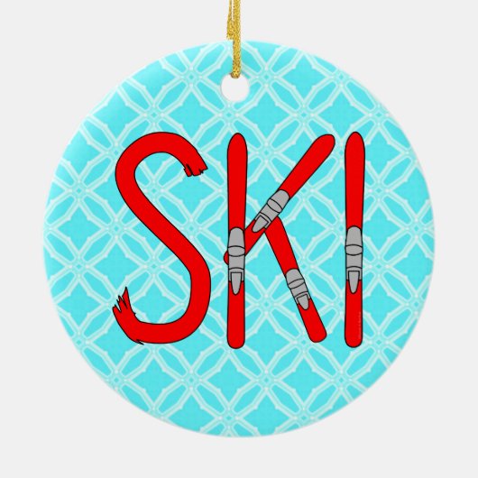 Ski Skis Keramisch Ornament (Achterkant)
