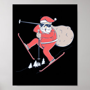 Ski Skisport Sneeuw Kerstman Kerstmis X-mas Cadeau Poster