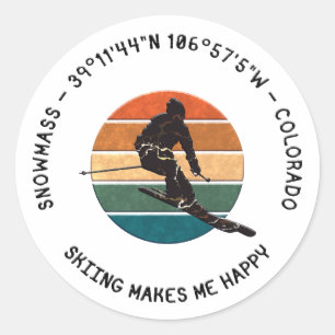 Ski Sneeuwmassa, Colorado - Man Skier, Zwart Tekst Ronde Sticker
