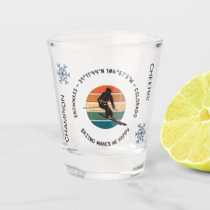 Ski Sneeuwmassa, Colorado - Man Skier, Zwart Tekst Shot Glas