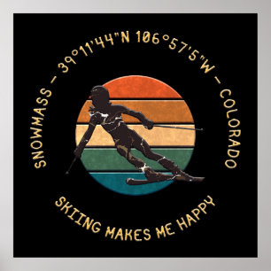 Ski Sneeuwmassa, Colorado - Vrouw skiër, gele teks Poster