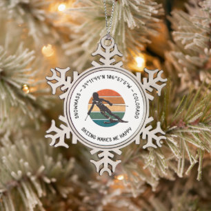 Ski Sneeuwmassa, Colorado - Vrouw skiër, Zwart Tek Tin Sneeuwvlok Ornament