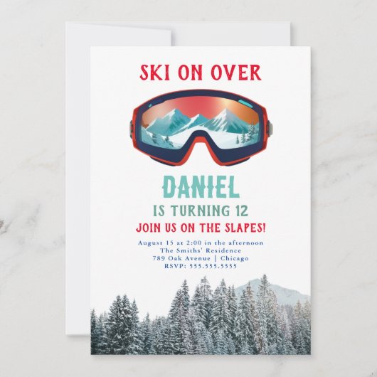 Ski Snowboard Invitation Anniversaire (Devant)