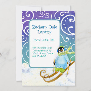 Ski Snowboard Penguin Baby Faire-part de naissance