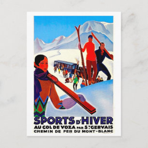 Ski sport in D'Hiver, Mont Blanc, Frankrijk,  Briefkaart