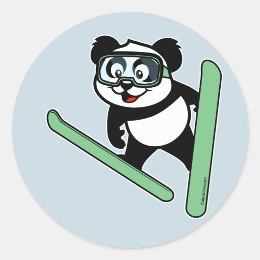 Ski-springende Panda Ronde Sticker (Voorkant)