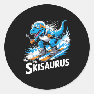Ski t-rex wintersport skiër dino grappig skiën ronde sticker