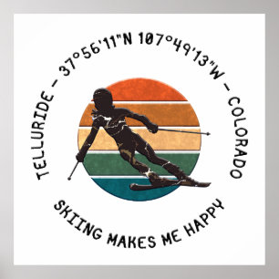 Ski Telluride, Colorado - Vrouw skiër, zwarte teks Poster