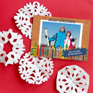 Ski Thema Vintage Skier Foto Feestdagenkaart
