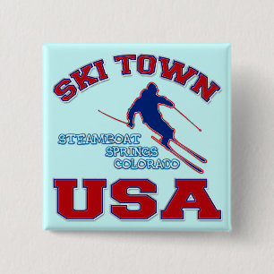 Ski Town USA, Steamboot Springs, Colorado Vierkante Button 5,1 Cm
