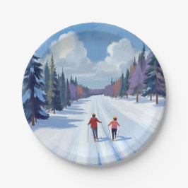 Ski Trail | Mountain Skiing Watercolor Winter Papieren Bordje