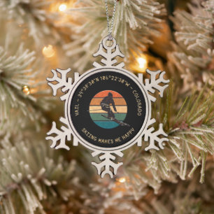Ski Vail, Colorado - Man skiër, gouden tekst Tin Sneeuwvlok Ornament