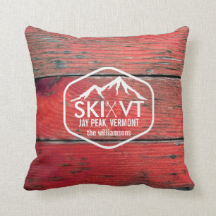 Ski Vermont Jay Peak Rustic Red Barnwood Kussen