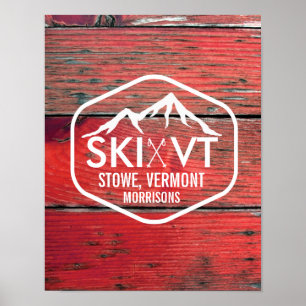 Ski Vermont Stowe Killington Stratton Red Barnwood Poster