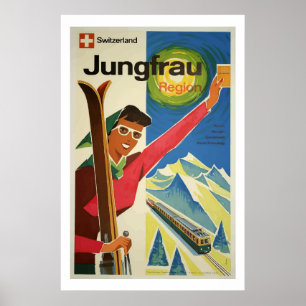 Ski vintage Jungfrau Suisse Poster de voyage Art