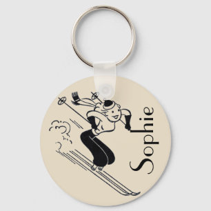Ski vintage/rétro gravant le porte-clés de