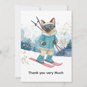 Ski voor vrijgezellenfeest Siamese kat liefhebbers Bedankkaart