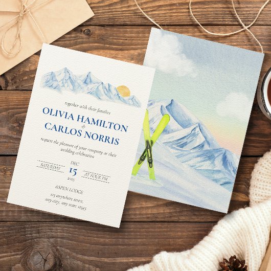 Ski Wedding Waterverf Berglandschap