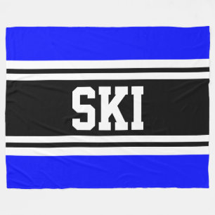 SKI Wide Helder Blauw Zwart Wit Racing Stripes Fleece Deken