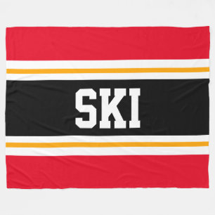 SKI Wide Helder Rood Zwart Geel Racing Stripes Fleece Deken